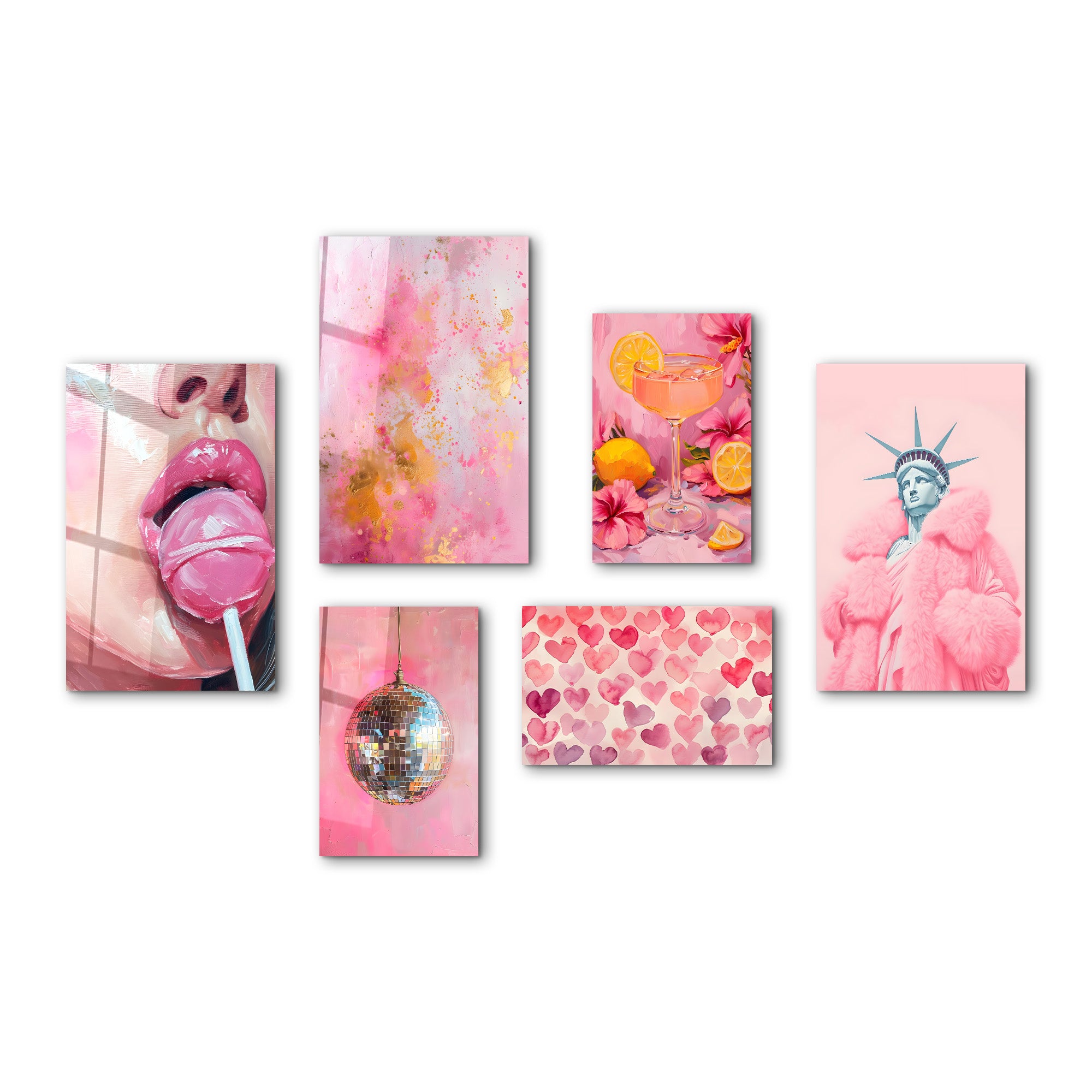 Blush Euphoria & Pop Culture Fusion Gallery Glass Wall Art Set - Artdesigna