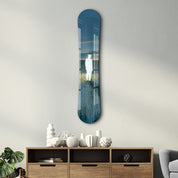 Lost Signal snowboard glass wall art by Artdesigna, featuring a sleek snowboarding design on clear glass wall decor.