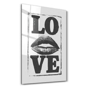 Artdesigna Love Kiss glass wall art featuring a romantic heart design on clear glass surface.