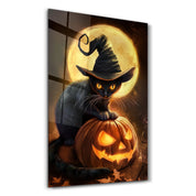 Kitty Witch | Halloween Glass Wall Art - Artdesigna