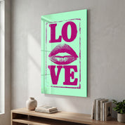 Artdesigna Love Kiss glass wall art featuring a romantic design with vibrant colors and intricate glass detailing.