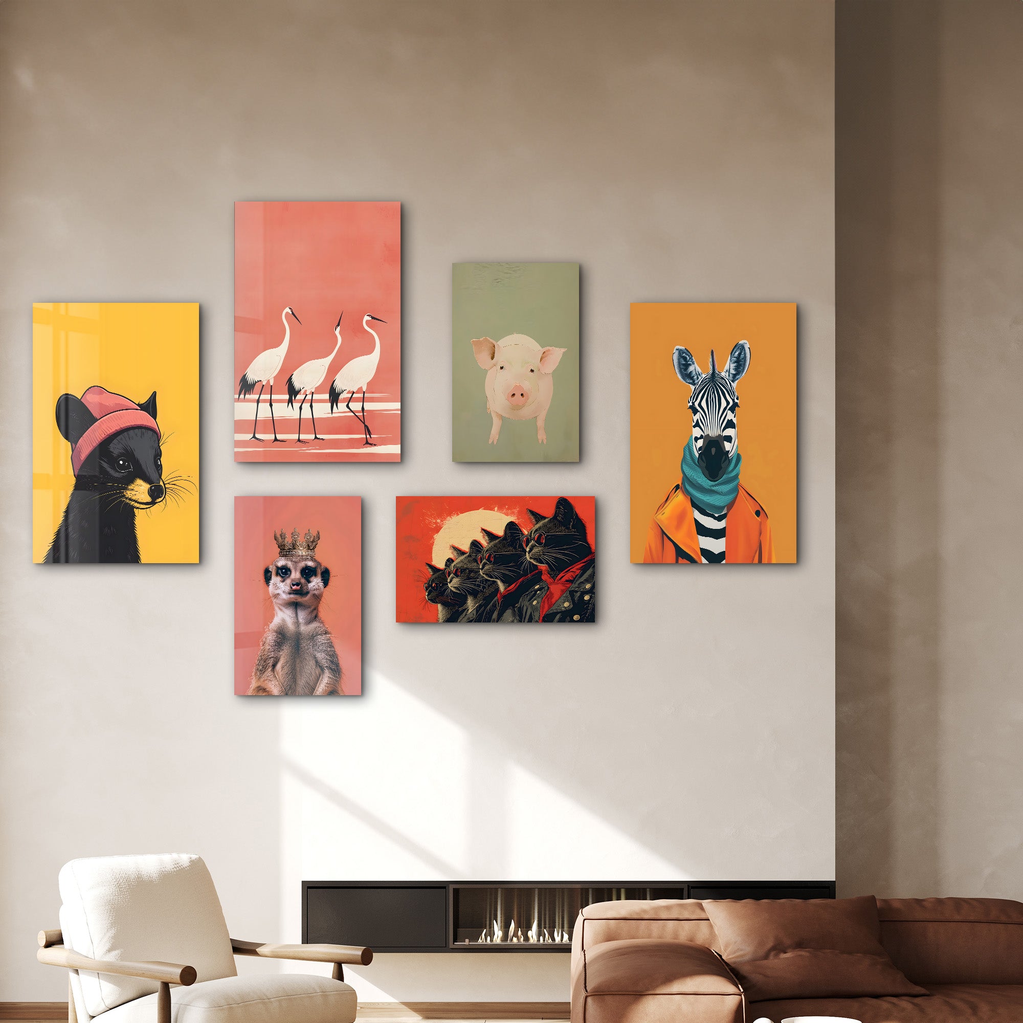 Vivid and Stylish Wildlife Gallery Glass Wall Art Set - Artdesigna