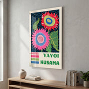 Yayoi Kusama inspired sunflower glass wall art by Artdesigna, vibrant pop art design on clear glass for modern home decor