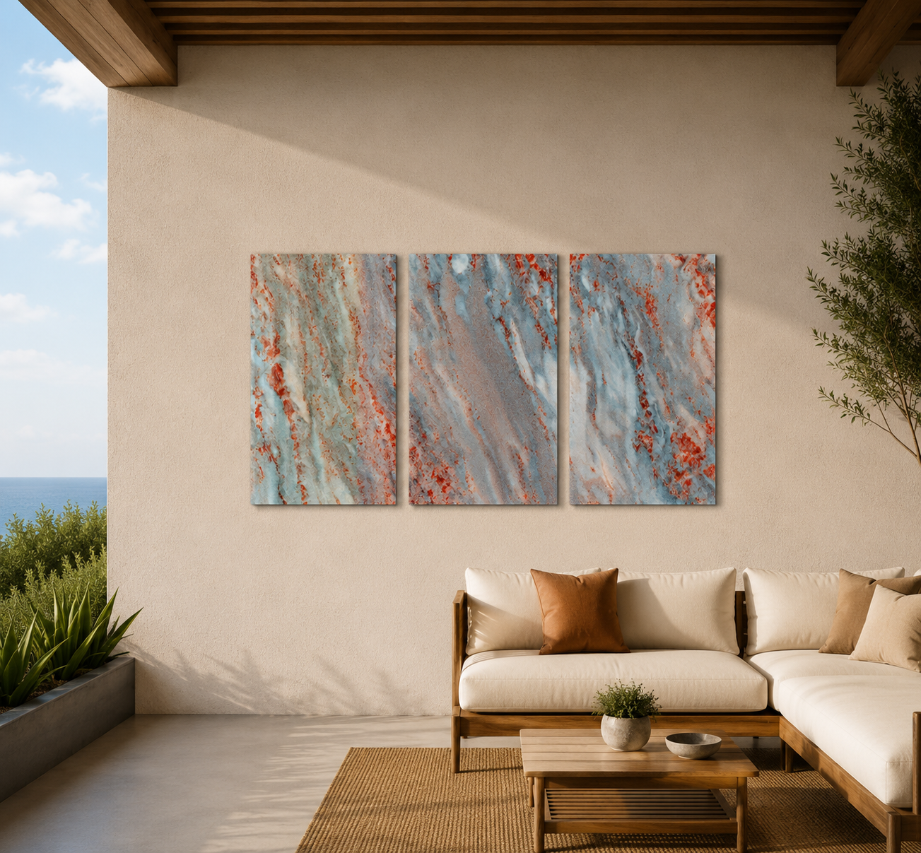 Coral Patina Trio | Glass Wall Art