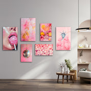 Blush Euphoria & Pop Culture Fusion Gallery Glass Wall Art Set - Artdesigna