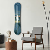 Artdesigna snowboard glass wall art featuring a lost signal design, modern decor for snowboard enthusiasts and mountain lovers.