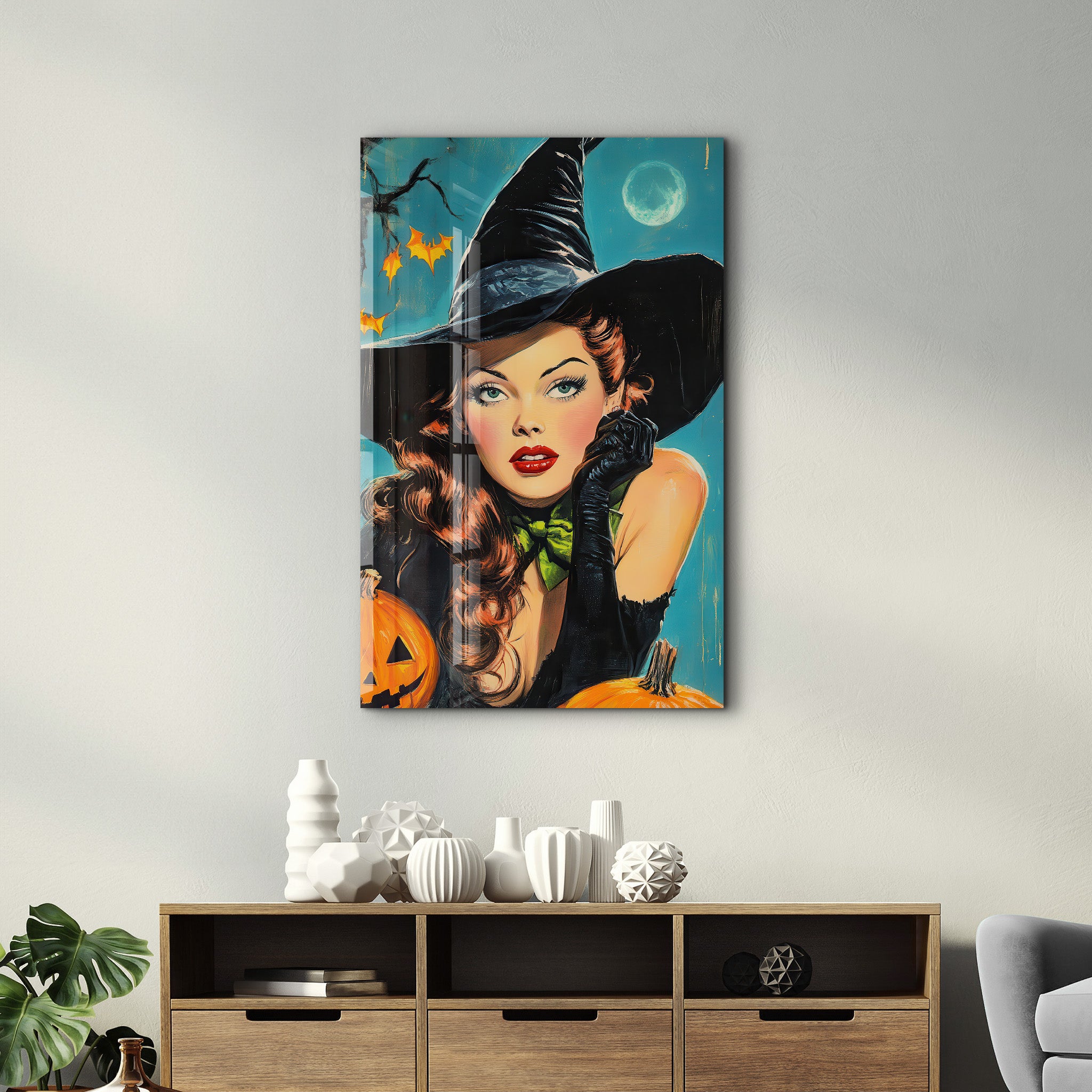 Retro Halloween | Glass Wall Art - Artdesigna