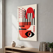 Yayoi Kusama abstract face glass wall art by Artdesigna, featuring vibrant pop art design on clear glass.