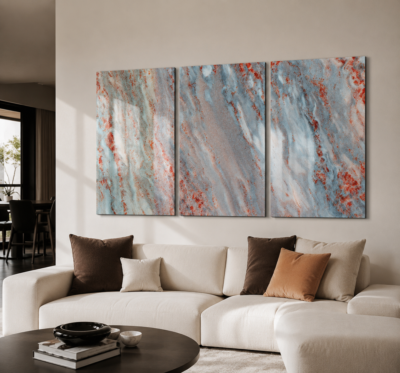 Coral Patina Trio | Glass Wall Art