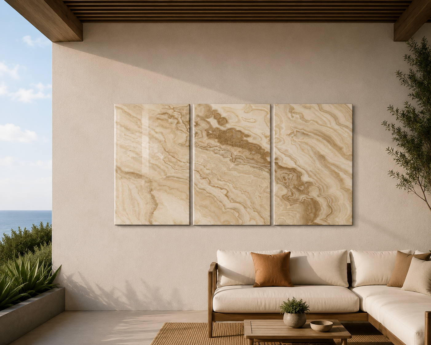 Ivory Onyx Trio | Glass Wall Art