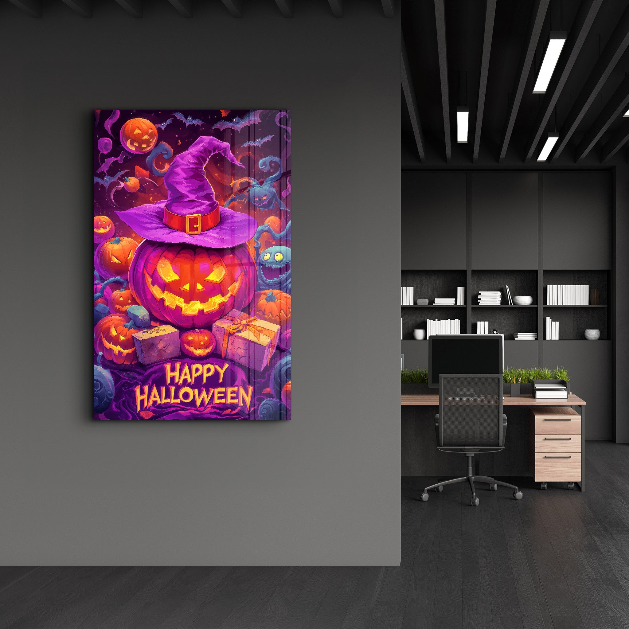 Glowing Jack-O-Lanterns | Halloween Glass Wall Art - Artdesigna