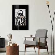 Glass wall art by Artdesigna featuring urban protest street art design in a sleek, modern style for contemporary home decor.
