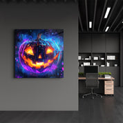 Neon Pumpkin | Halloween Style Glass Wall Art - Artdesigna