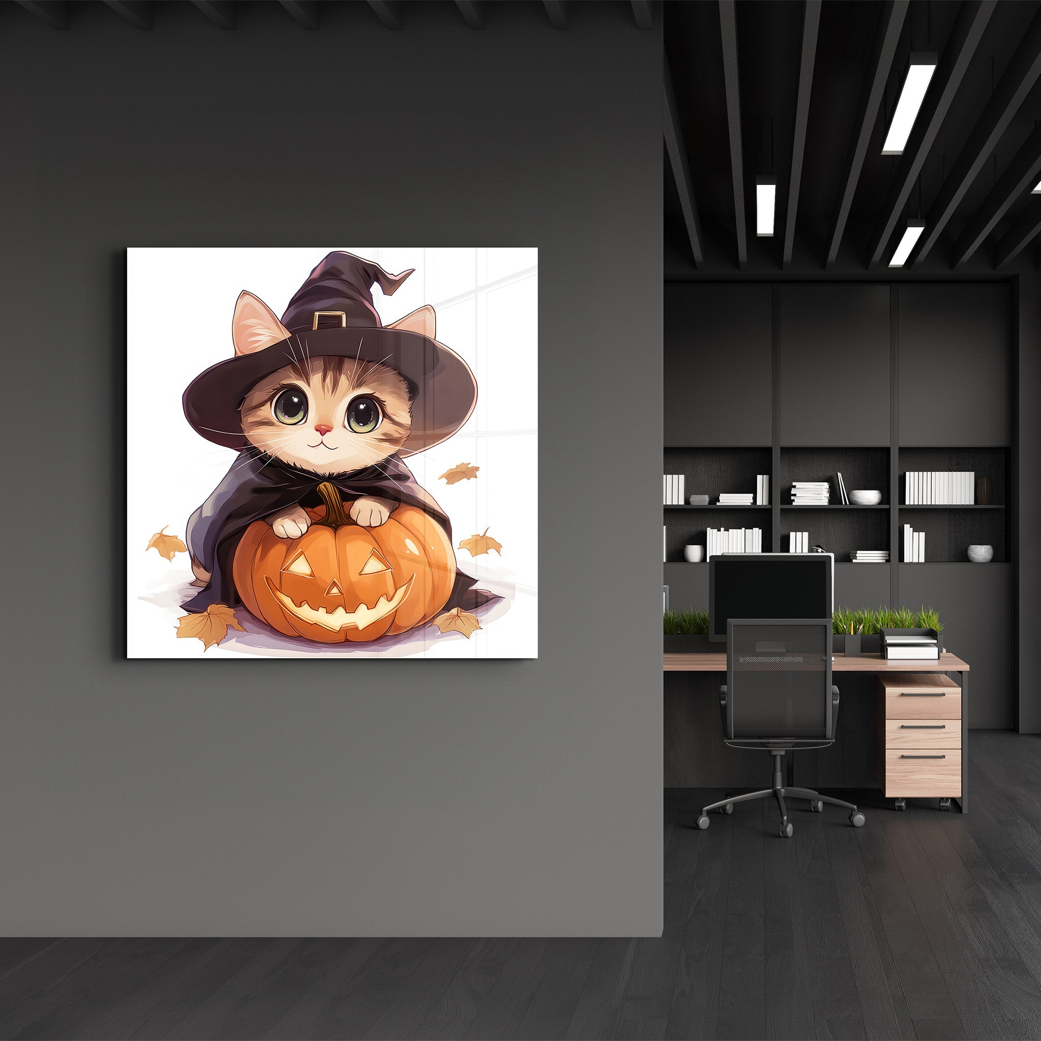 Kitten | Halloween Style Glass Wall Art - Artdesigna