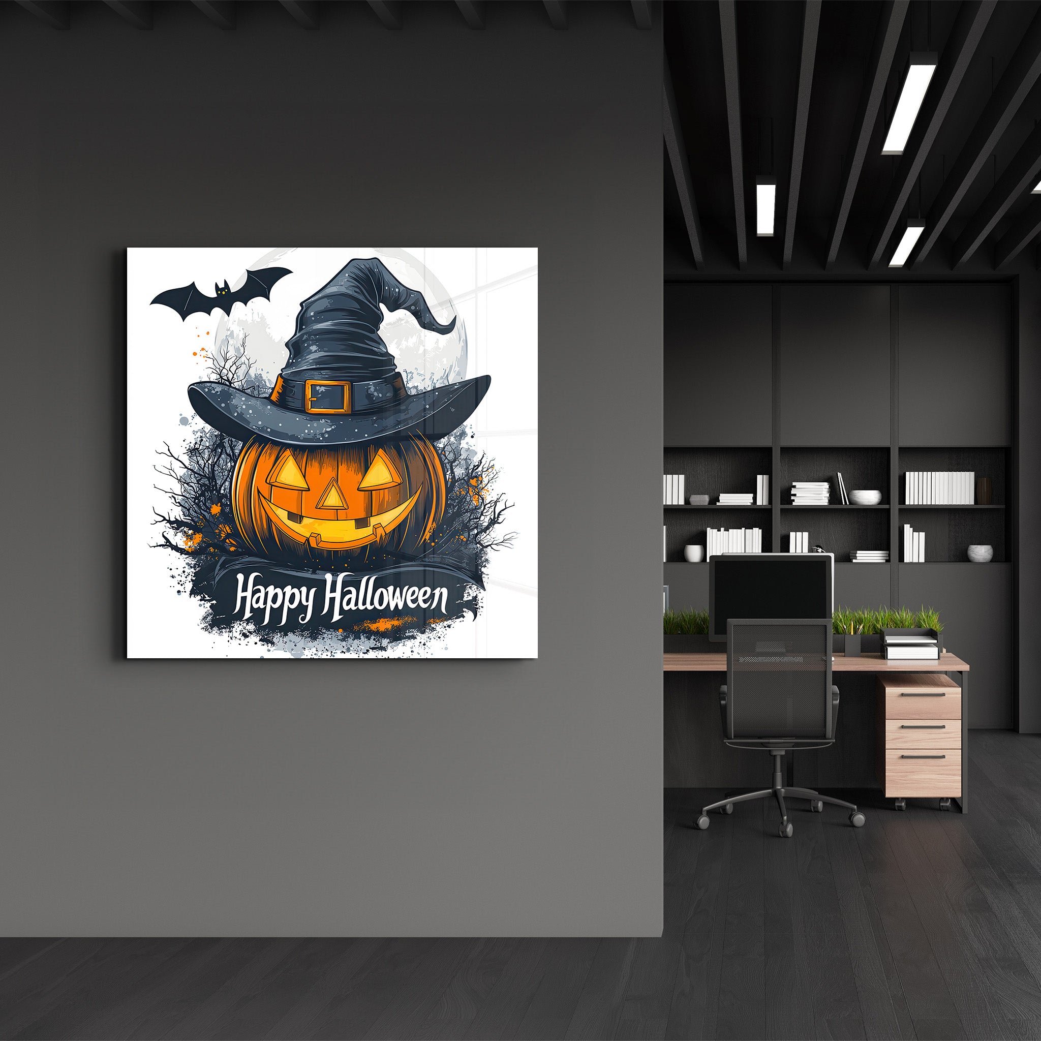 Happy Halloween | Halloween Style Glass Wall Art - Artdesigna