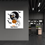 Dino Happy Halloween | Halloween Style Glass Wall Art - Artdesigna