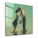 First Kiss – Romantic Square Couple Art | Glass Wall Art