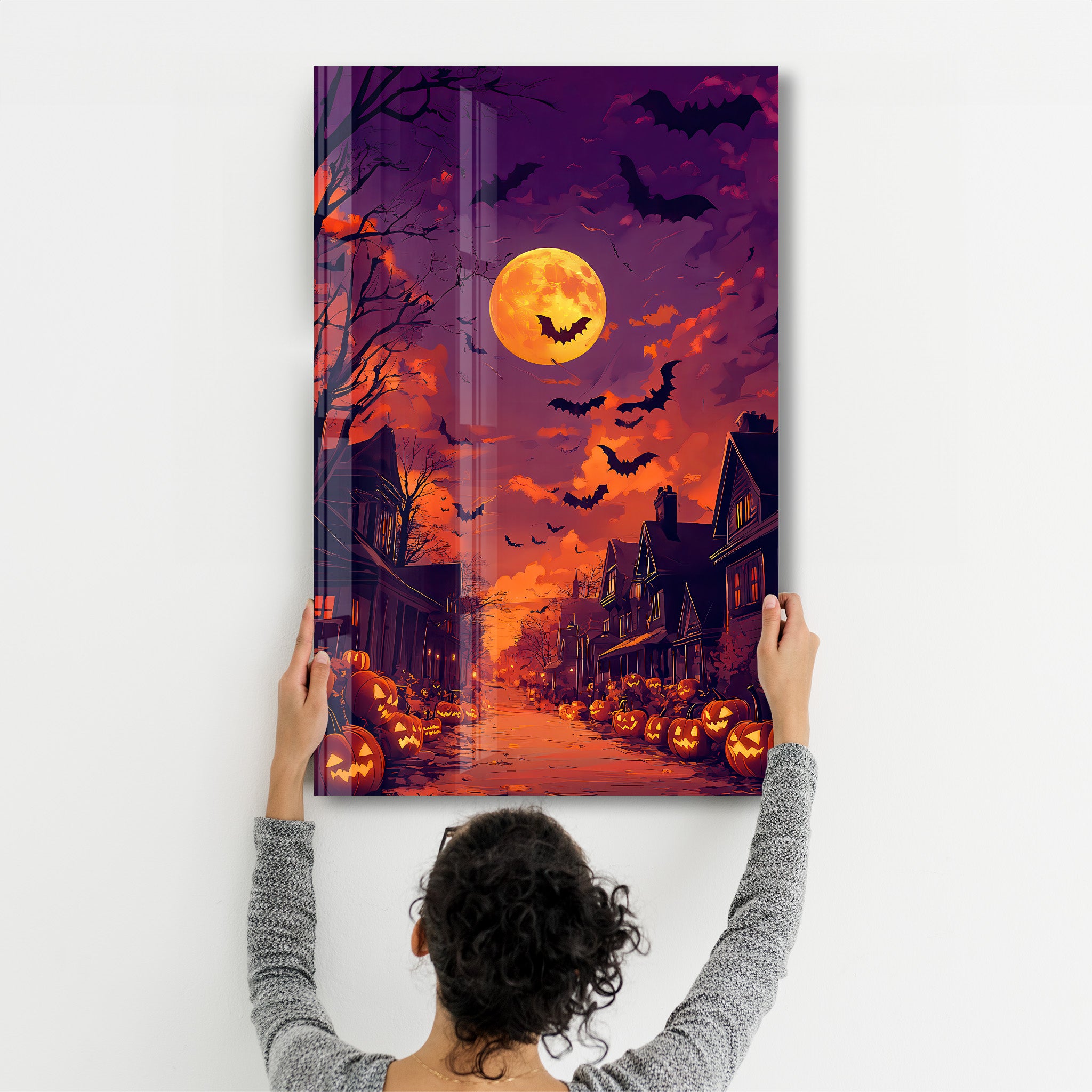 Halloween Neighbourhood | Glass Wall Art - Artdesigna