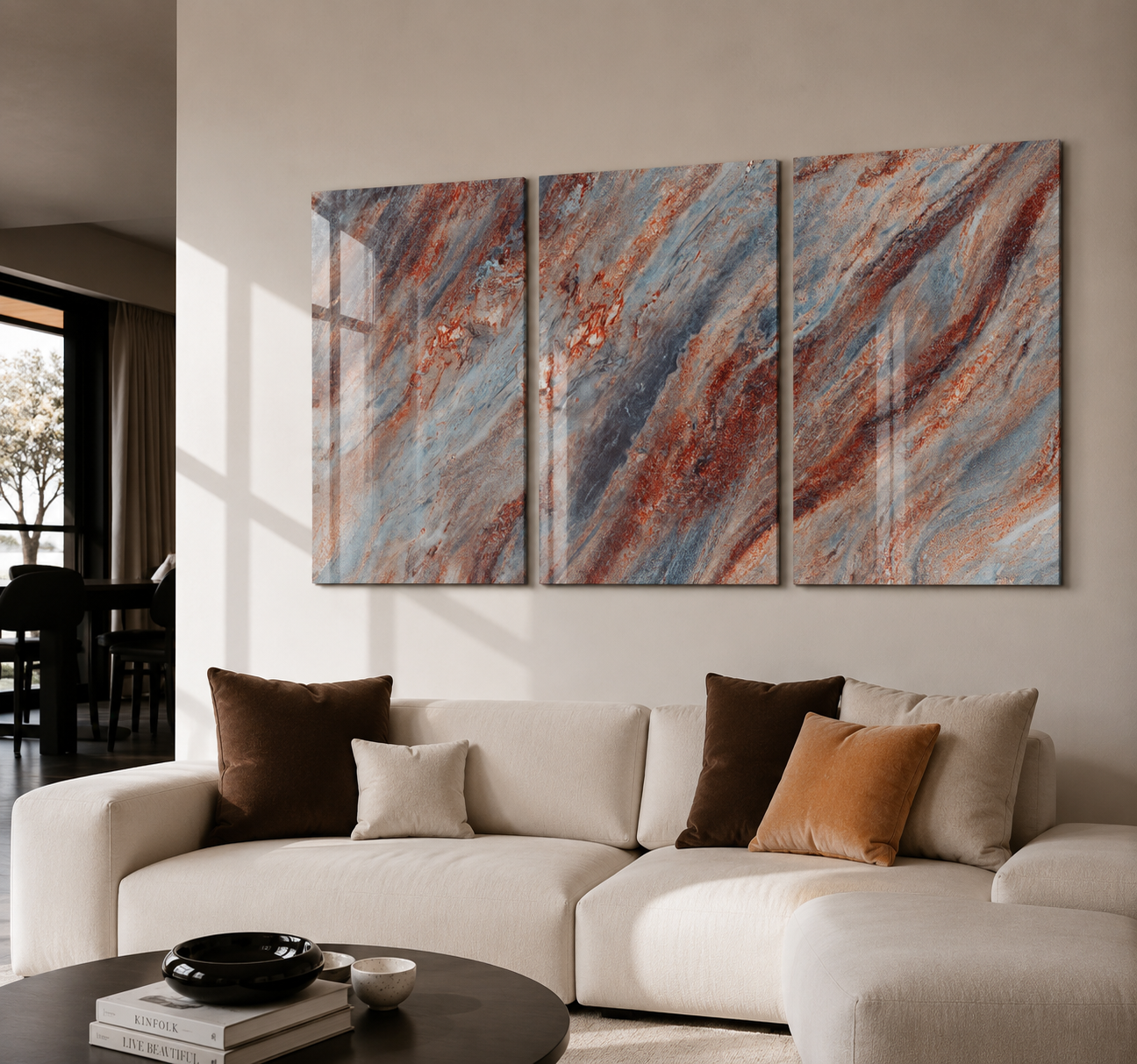 Ember Stone Abstract Trio | Glass Wall Art