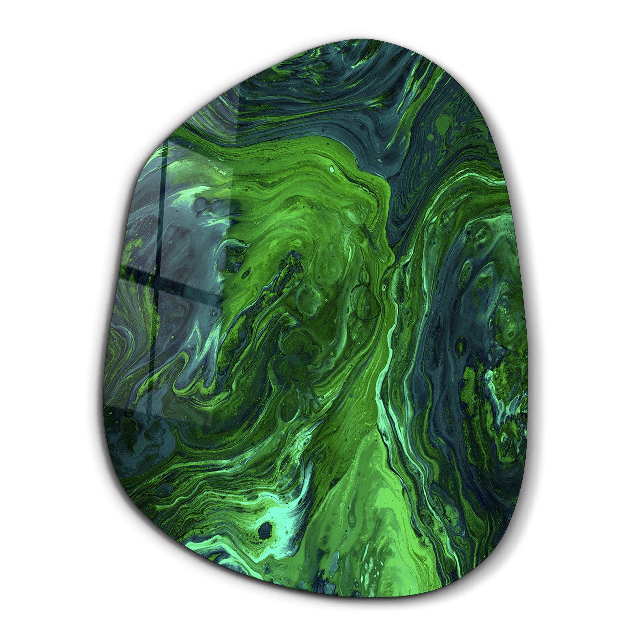 ・"Green Ink"・Amorphous Collection Glass Wall Art - ArtDesigna Glass Printing Wall Art