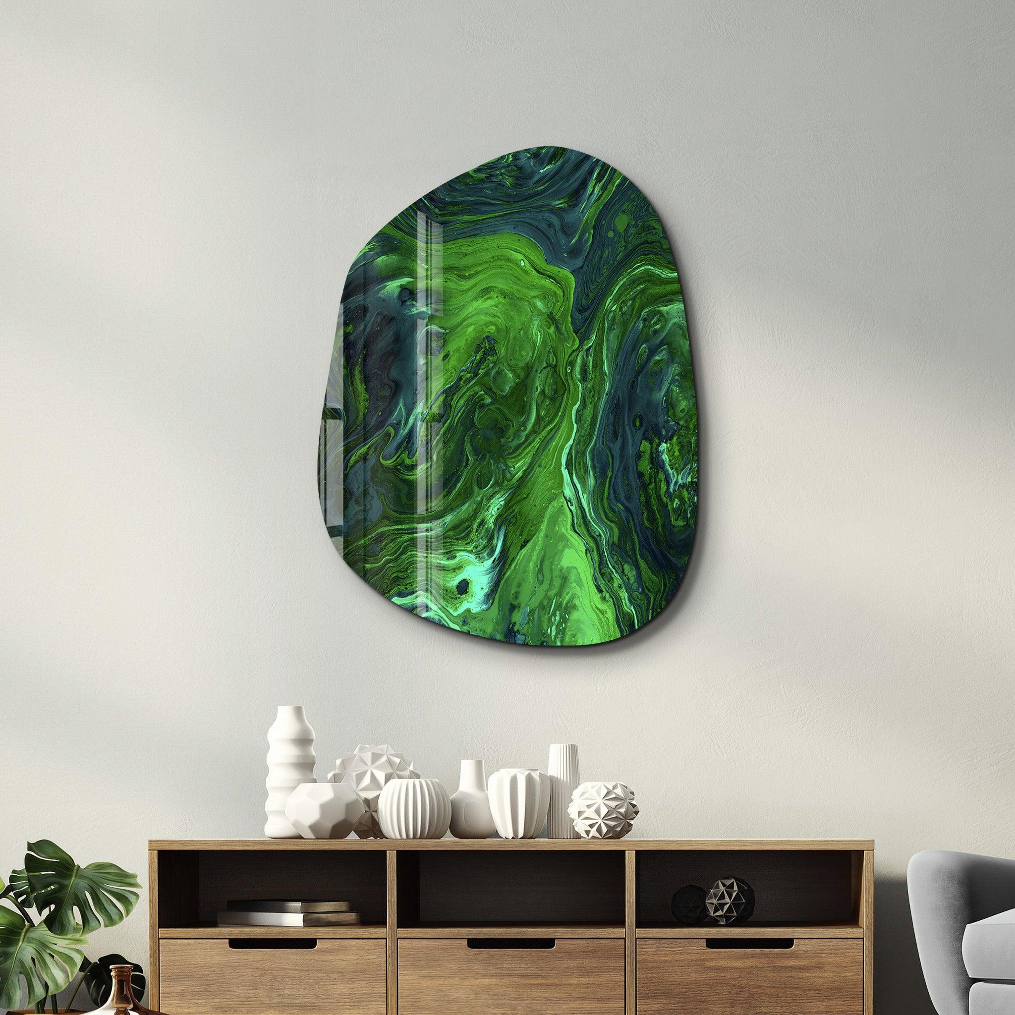 ・"Green Ink"・Amorphous Collection Glass Wall Art - ArtDesigna Glass Printing Wall Art