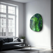 ・"Green Ink"・Amorphous Collection Glass Wall Art - ArtDesigna Glass Printing Wall Art