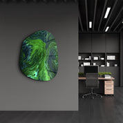 ・"Green Ink"・Amorphous Collection Glass Wall Art - ArtDesigna Glass Printing Wall Art