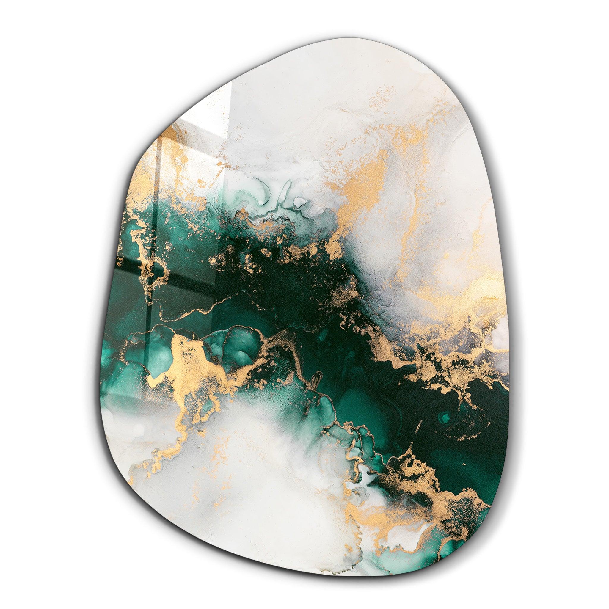 ・"Green on Beige"・Amorphous Collection Glass Wall Art - ArtDesigna Glass Printing Wall Art