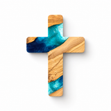Handmade Olive Wood & Artistic Resin Wall Cross