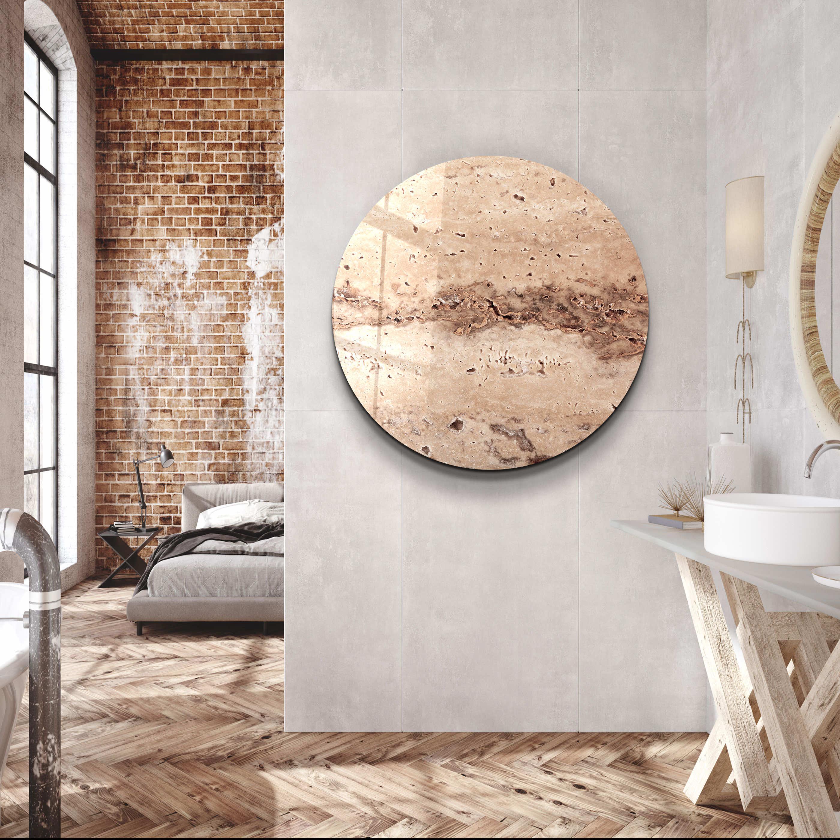 ・"Travertine Stone -Beige"・Rounded Glass Wall Art - ArtDesigna Glass Printing Wall Art