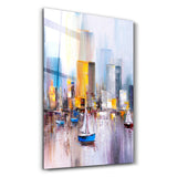 Abstract Boats and Buildings | Glass Wall Art