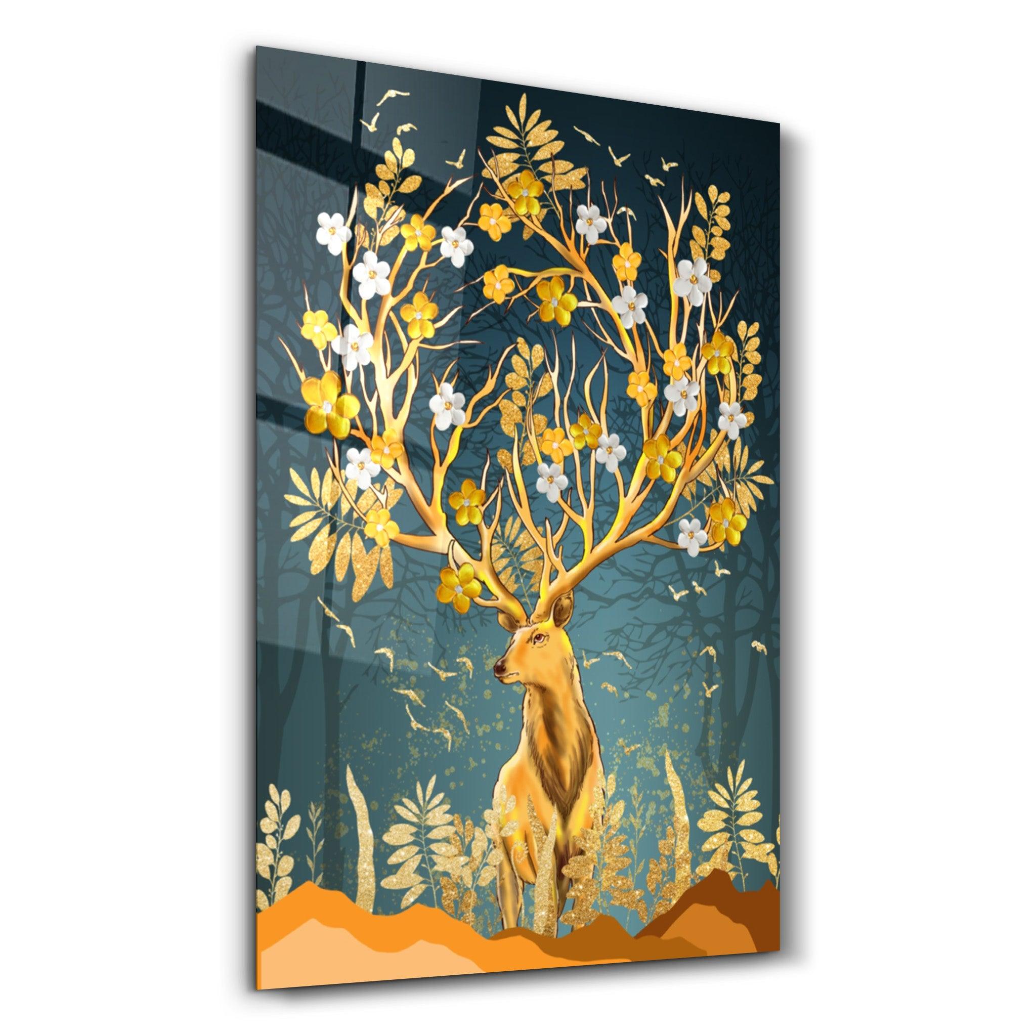 Abstract Deer & Flowers | Glass Wall Art - Artdesigna