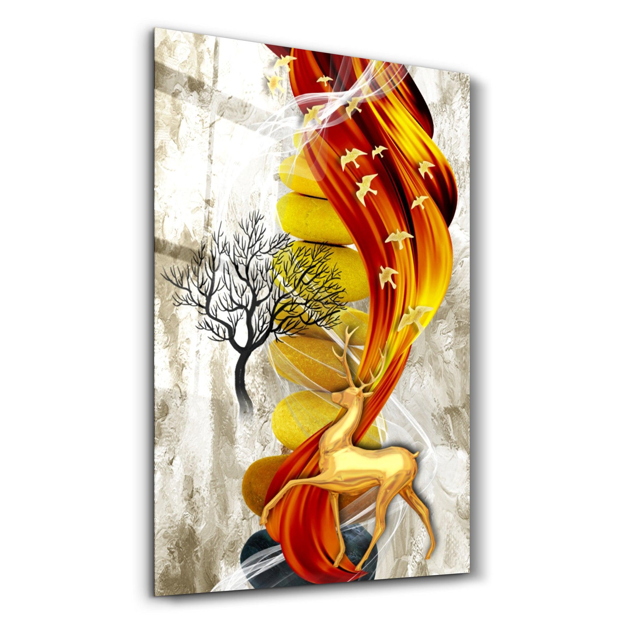 Deer & Birds V4 | Glass Wall Art - Artdesigna