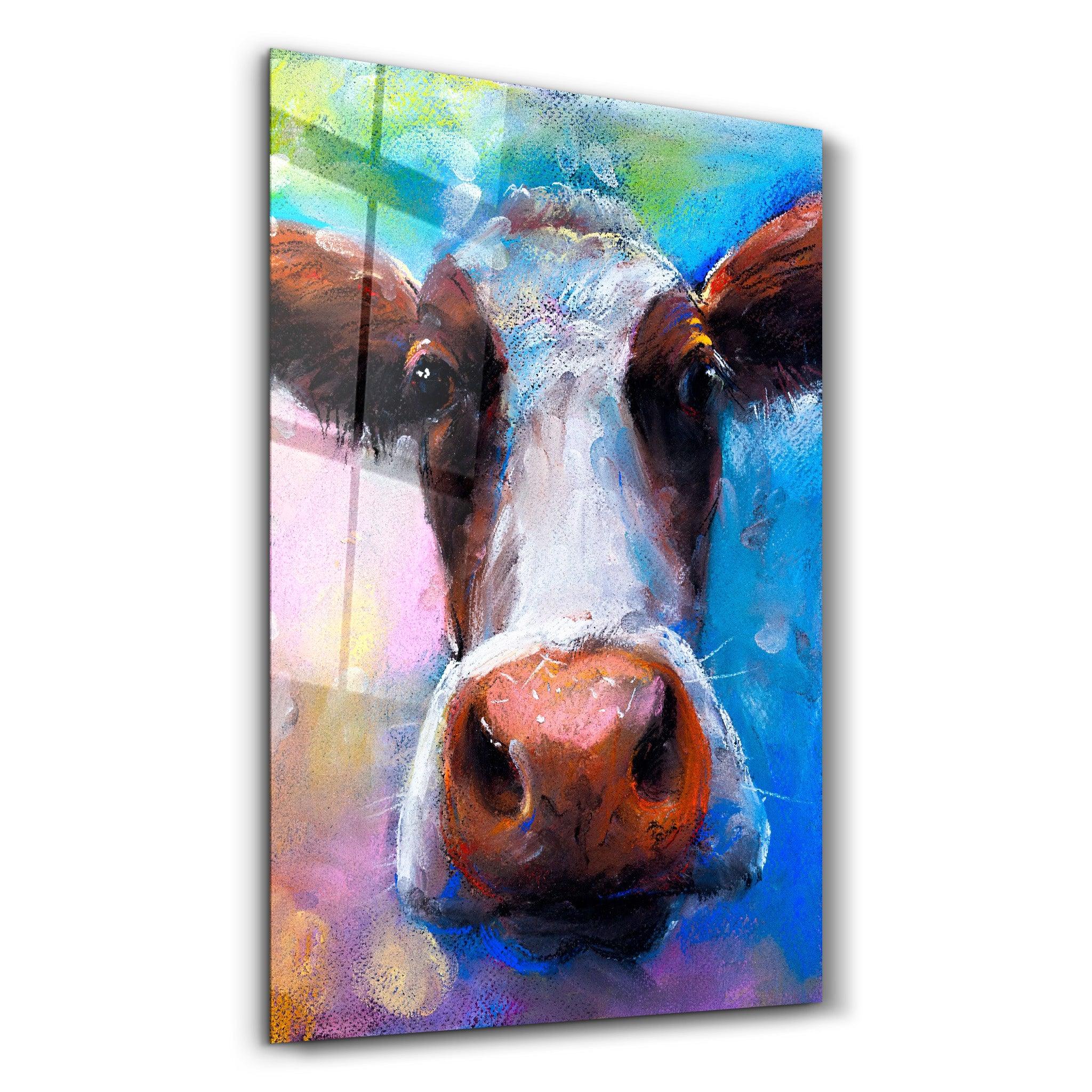 Cow Smiling | Glass Wall Art - Artdesigna