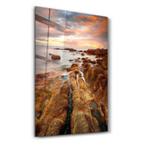 Golden Rocks and Sunset | Glass Wall Art