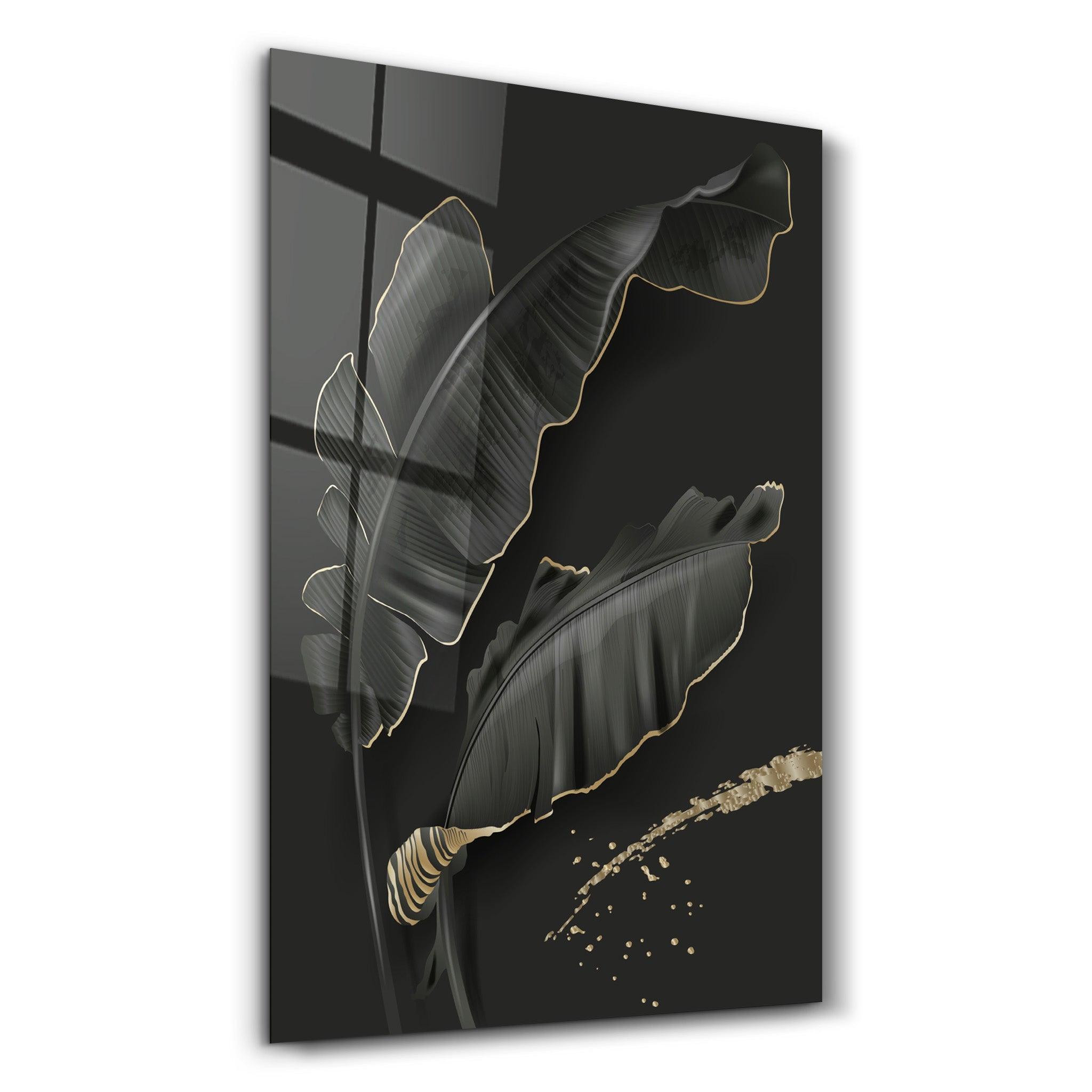 Black and Gold Feather | Glass Wall Art - Artdesigna