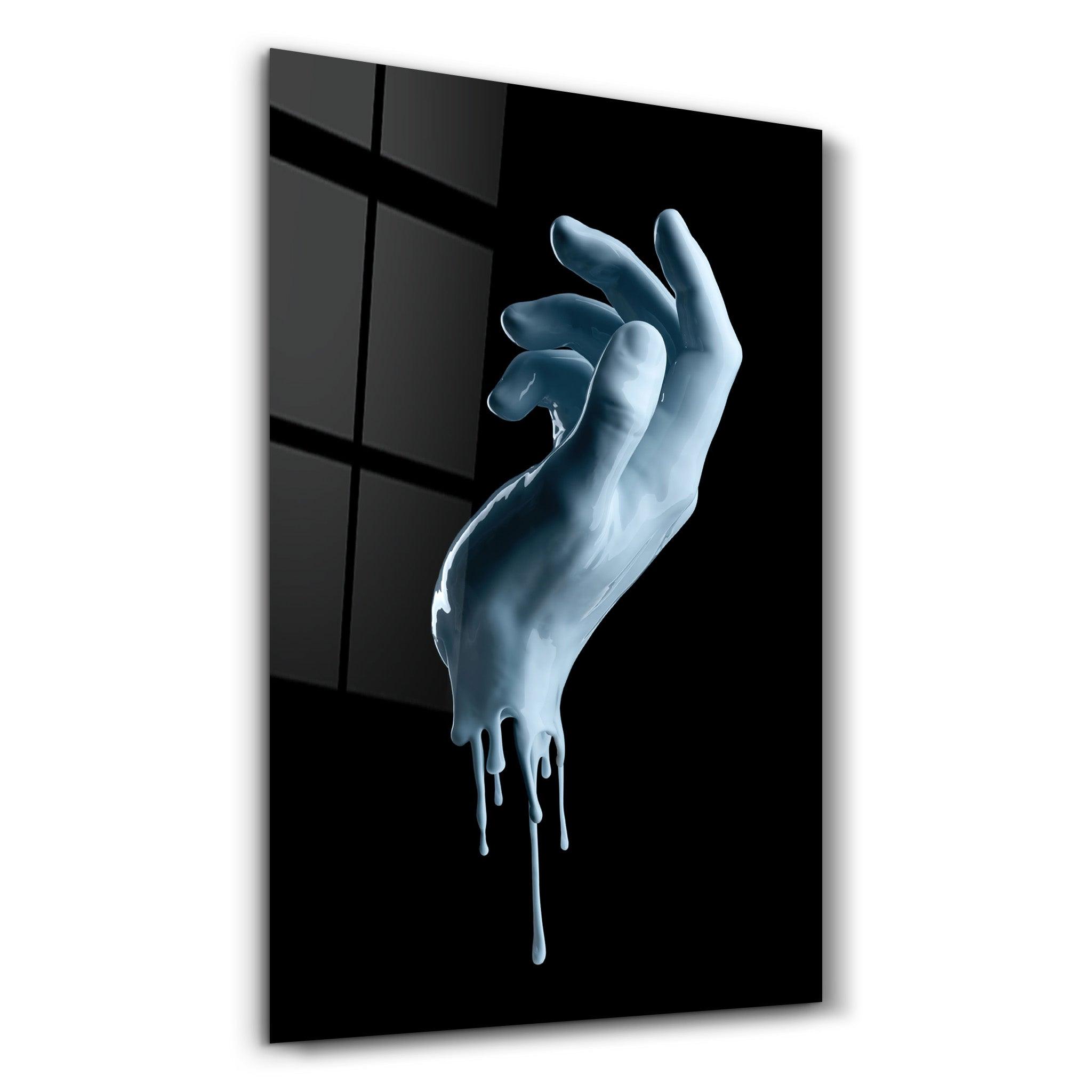 Blue Hand | Glass Wall Art - Artdesigna