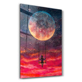 Girl Swinging Under The Moon | Glass Wall Art