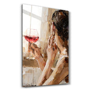 Abstract Woman Potrait With Wine | GLASS WALL ART - Artdesigna