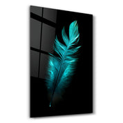 Green Feather | Glass Wall Art - Artdesigna