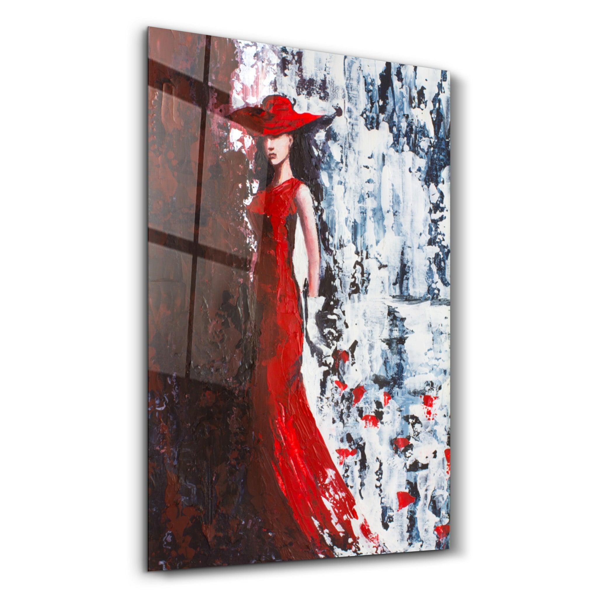 Lady in Red | Glass Wall Art - Artdesigna