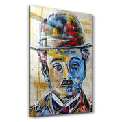 Abstract Chaplin Portrait | Glass Wall Art - Artdesigna