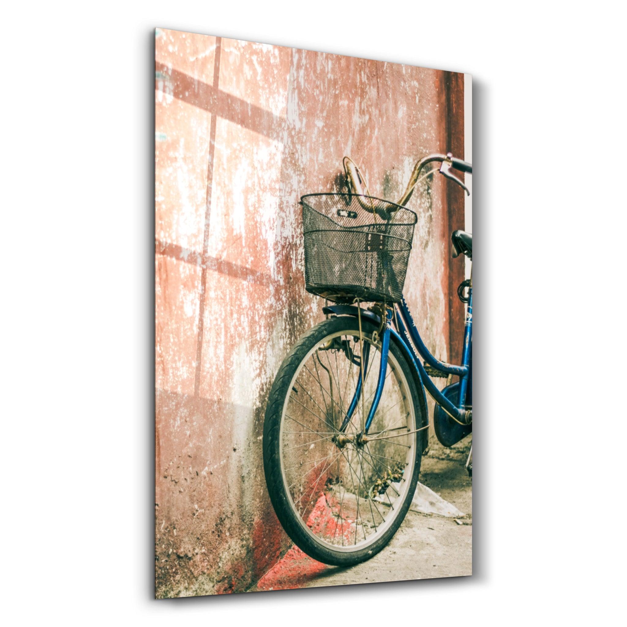 Bicycle with Basket | Glass Wall Art - Artdesigna