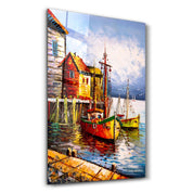 Boats and Houses | Glass Wall Art - Artdesigna