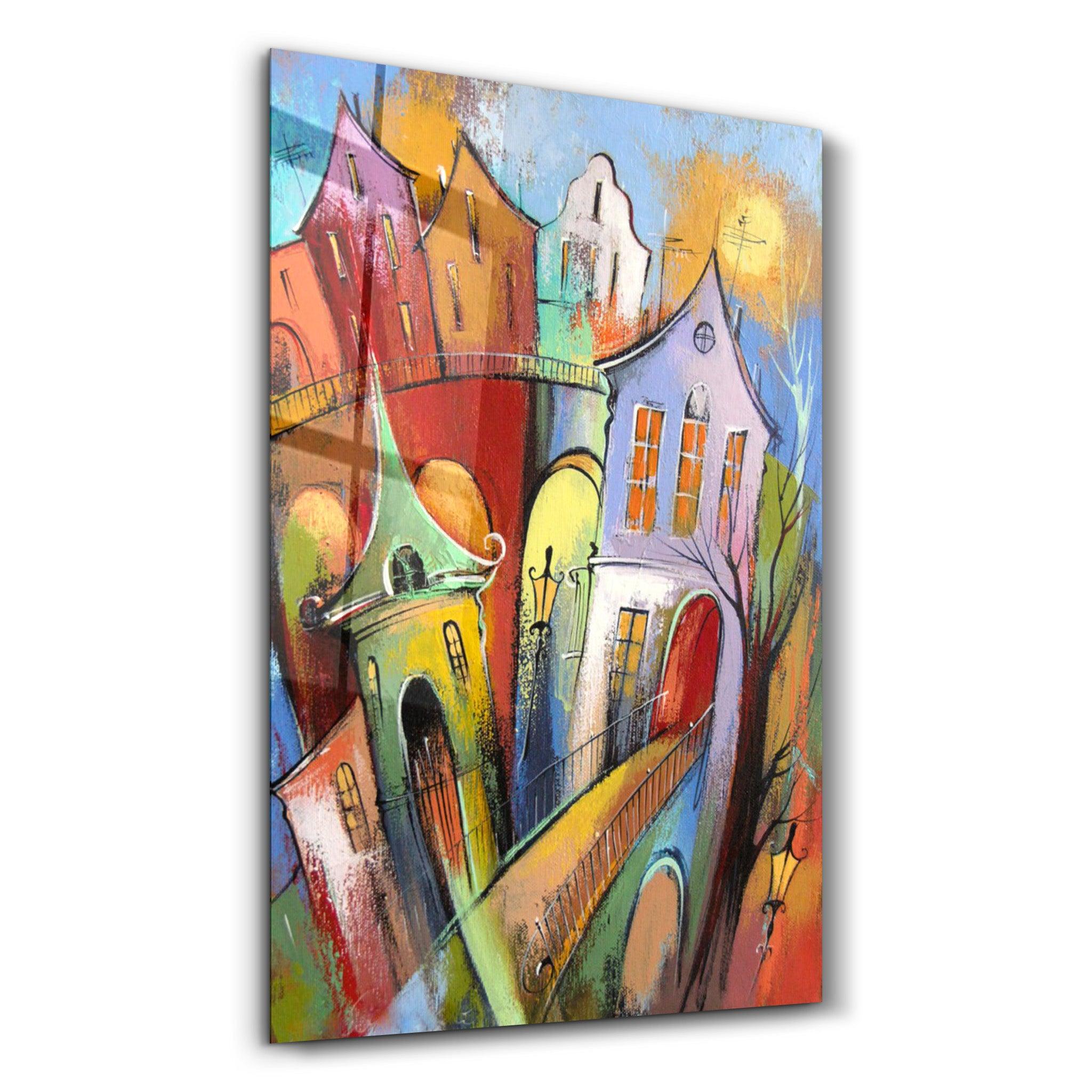 Oil Painting Dream Town | Glass Wall Art - Artdesigna