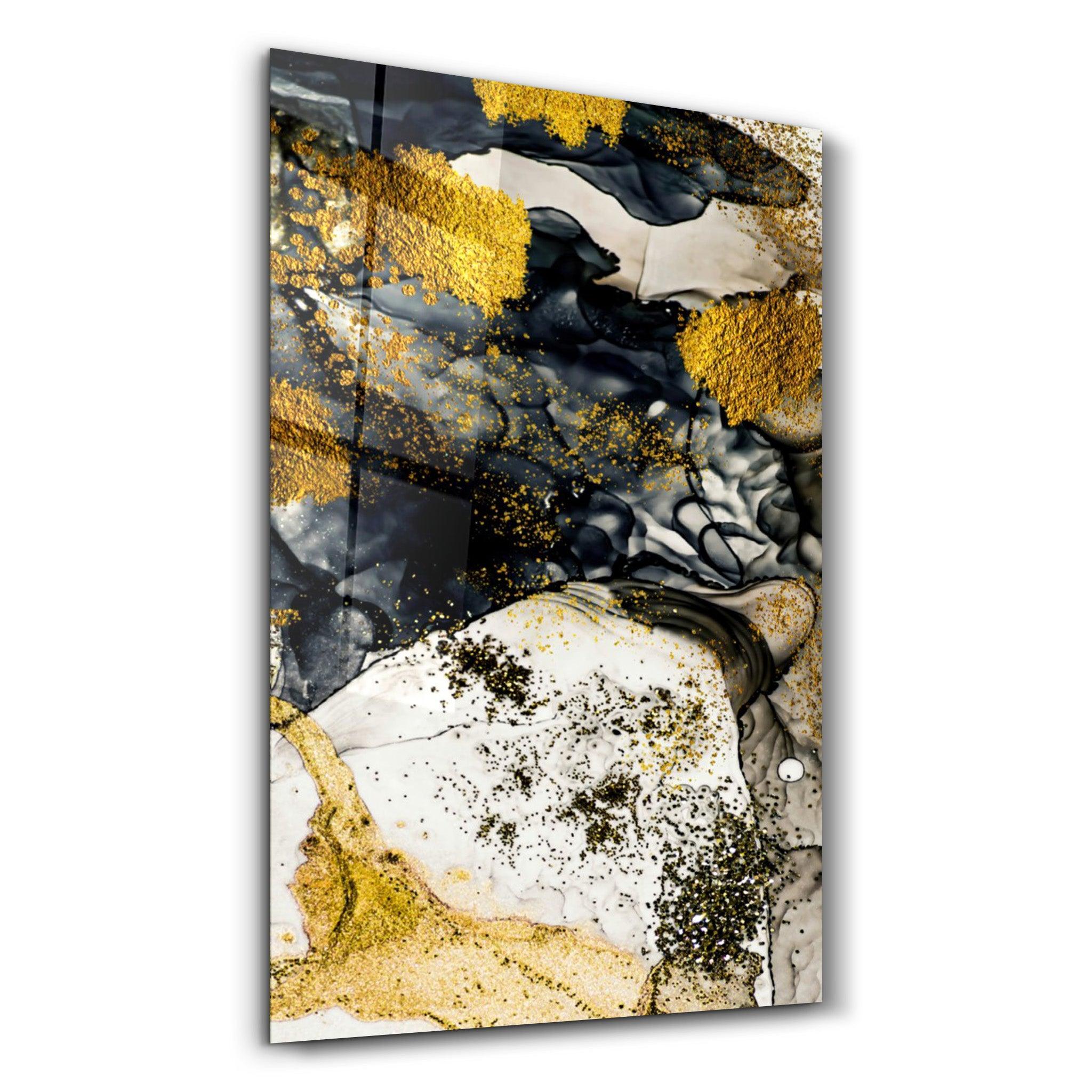 Golden Abstract 1 | Glass Wall Art - Artdesigna