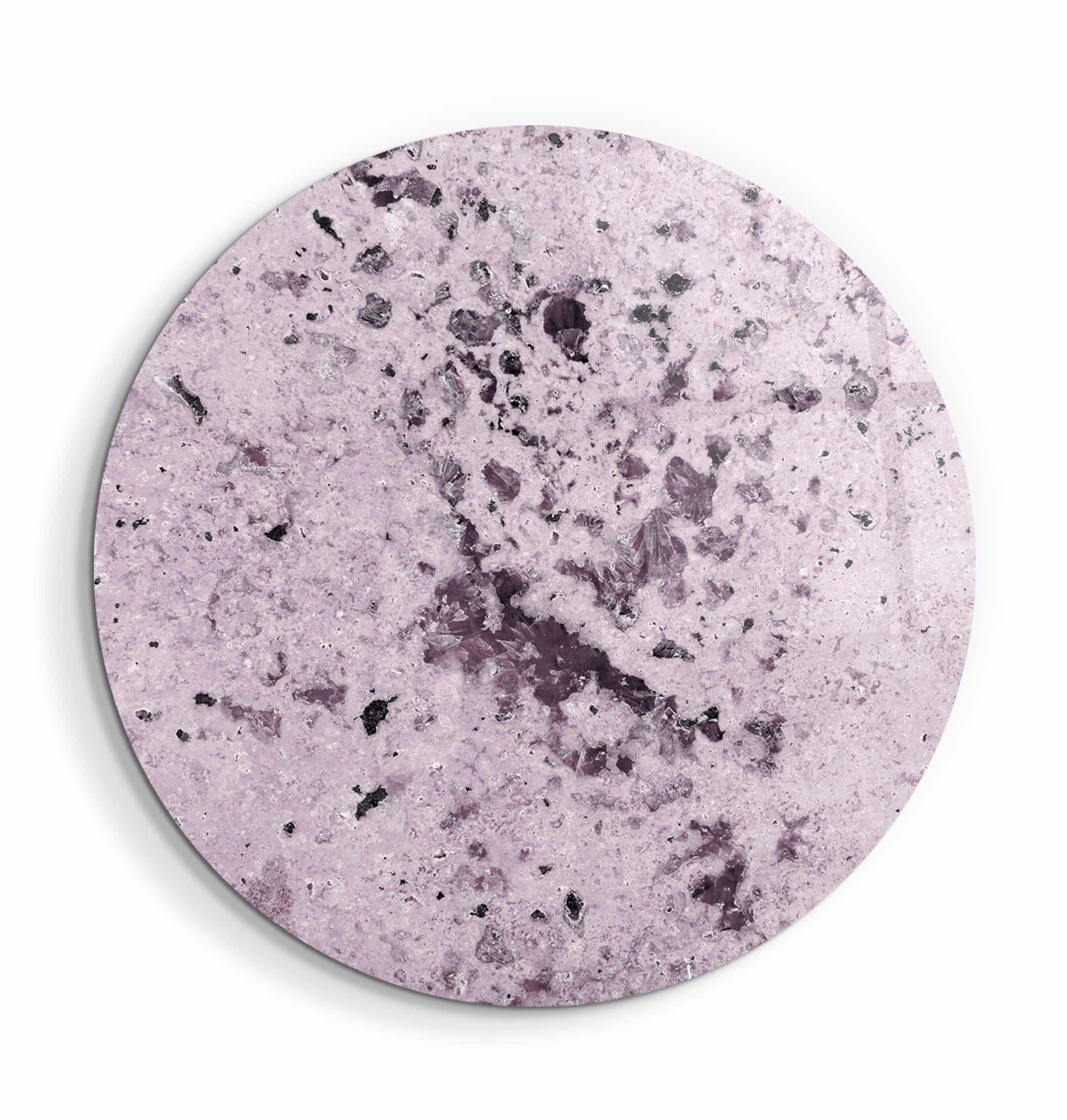 ・"Stone with Crystals - Light Purple"・Rounded Glass Wall Art - ArtDesigna Glass Printing Wall Art