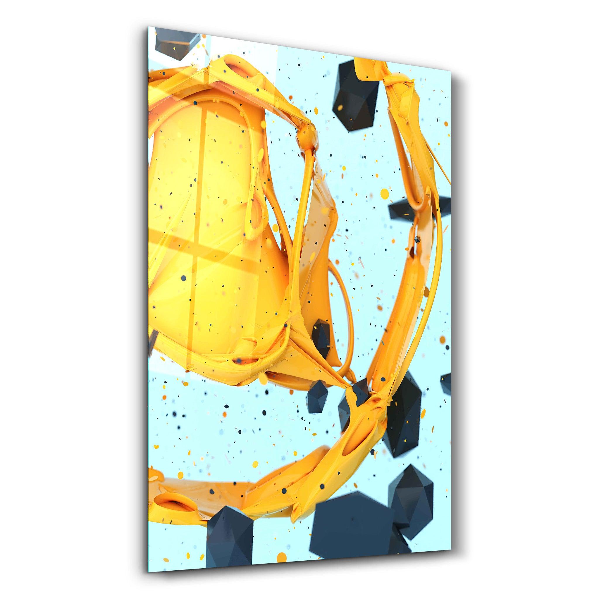 Abstract Yellow and Emerald | Designer's Collection Glass Wall Art - Artdesigna