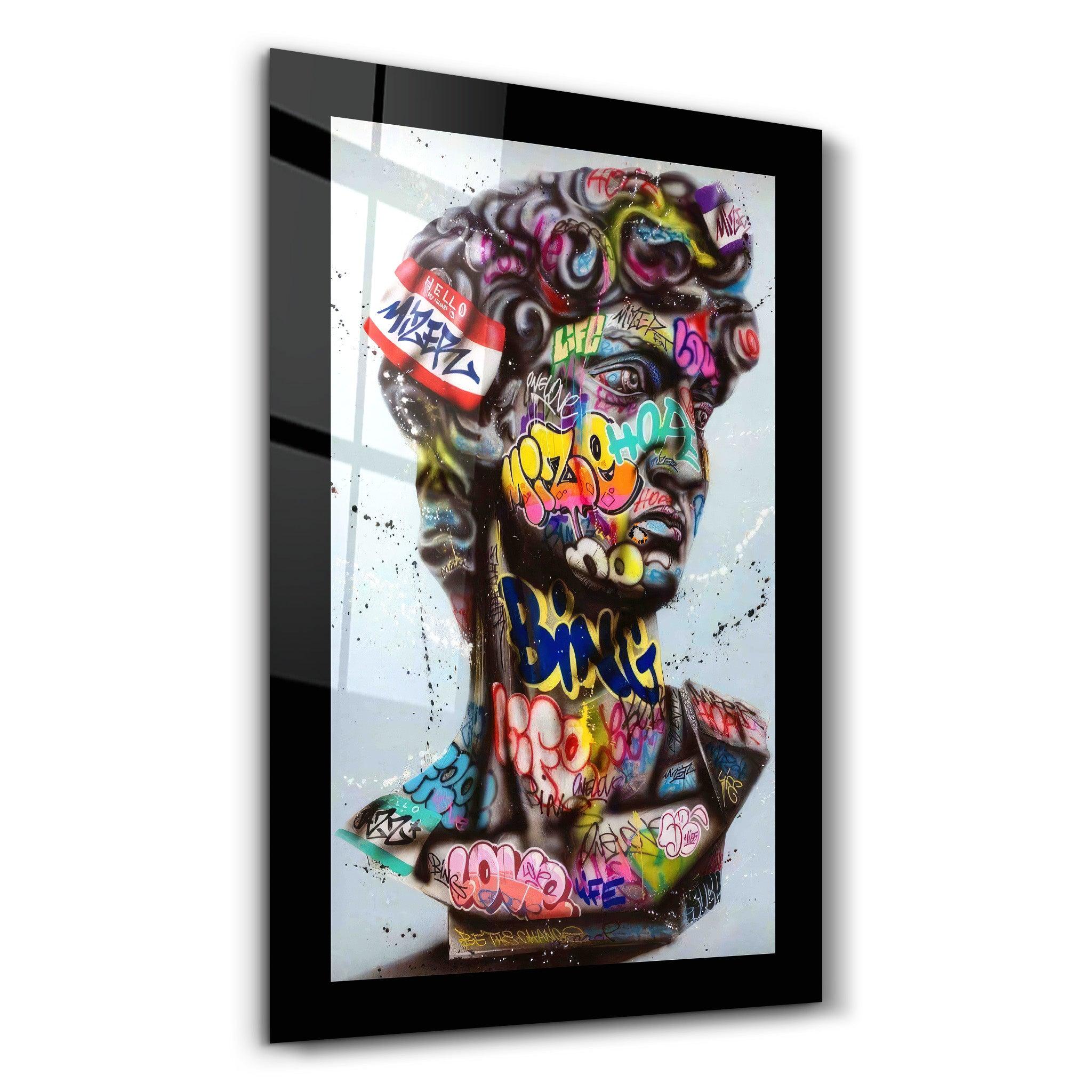 Bordered Statue Pop Art | Designer's Collection Glass Wall Art - Artdesigna