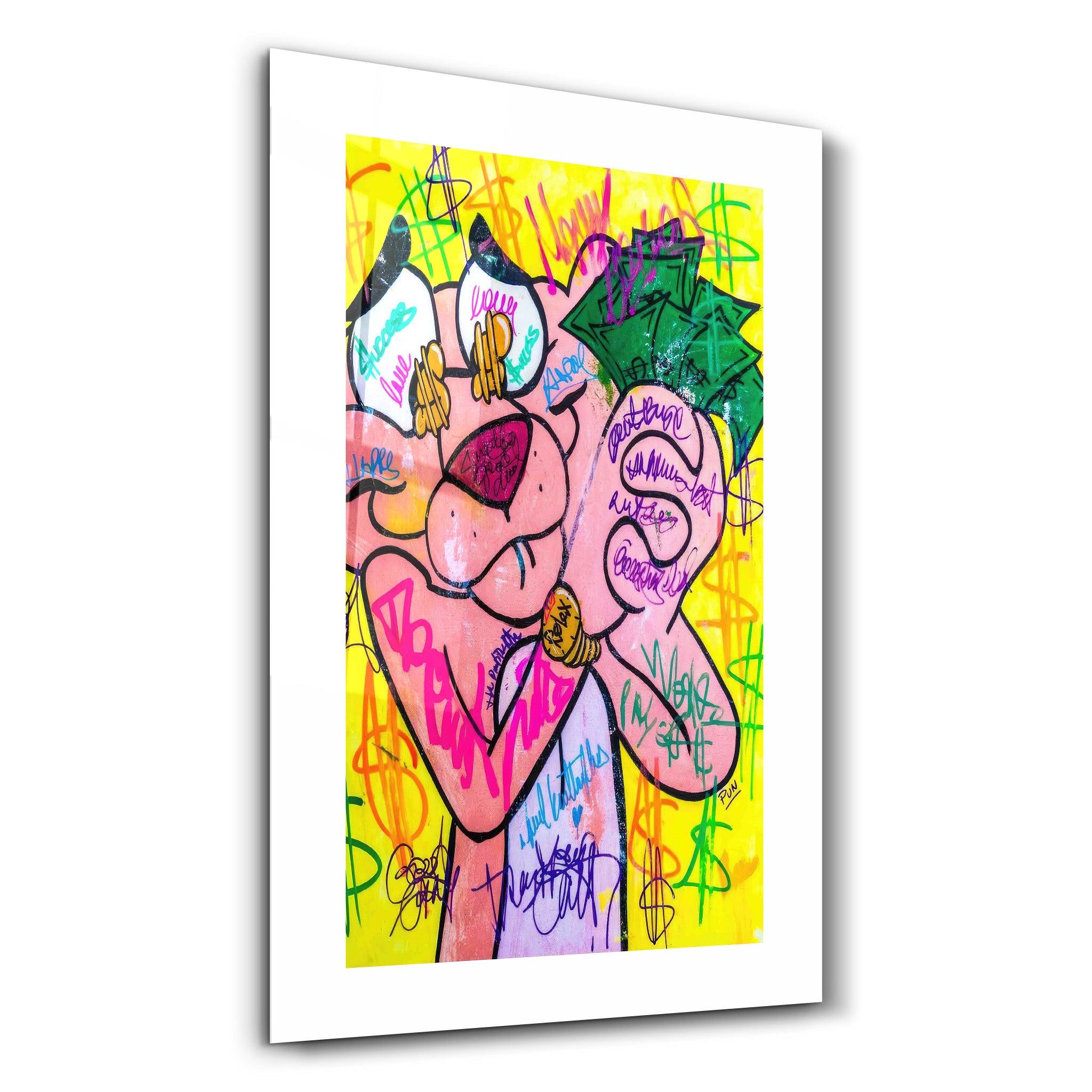 Pink Panther - Retro Painting | Contemporary Collection Glass Wall Art - Artdesigna